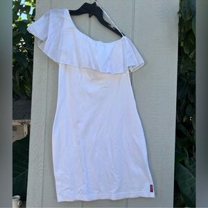 Hard tail 100% cotton off one shoulder mini dress